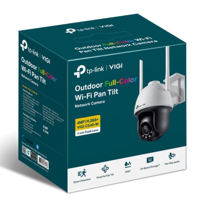 TP-Link VIGI C540-W 4MP Outdoor Full-Colour Wi-Fi Pan Tilt Network Camera with 4mm Lens and Smart Detection