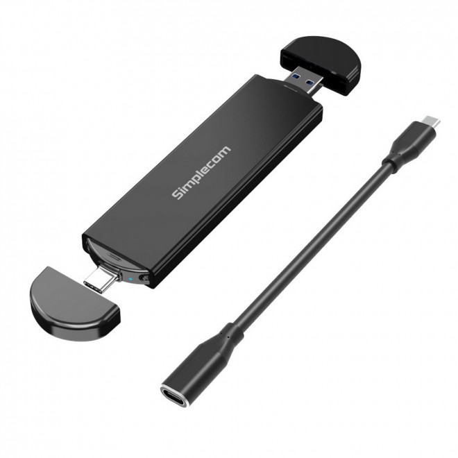 Simplecom SE522 M.2 SSD Enclosure USB 3.2 Gen 2 Dual USB-A & USB-C Connectors for NVMe & SATA 2230-2280 SSDs, Aluminium Case, Plug & Play