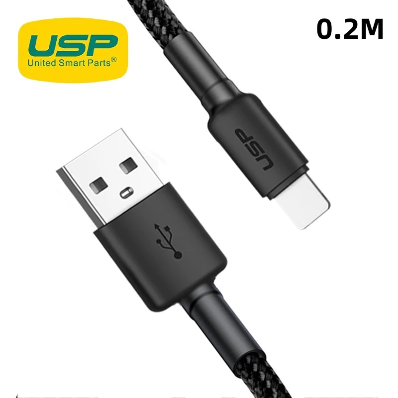 USP BoostUp 20cm Nylon Braided Lightning to USB-A Cable - 2.4A Quick Charge, Durable Aluminum Connectors for Apple iPhone, iPad, MacBook