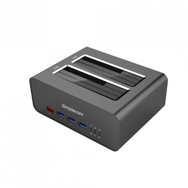 Simplecom SD352 USB 3.0 Dual SATA HDD/SSD Docking Station with 3-Port USB 3.0 Hub & 2.1A Fast Charger - Aluminium Alloy, Offline Clone Support