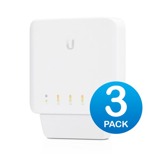 Ubiquiti USW Flex 3 Pack - Managed Layer 2 Gigabit PoE Switch with 1x PoE++ In, 4x PoE+ Out, Outdoor-Ready, 46W PoE Budget