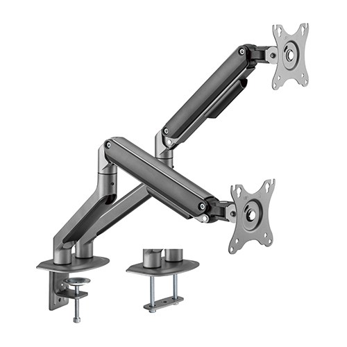 Brateck Dual Monitor Arm LDT63-C024-B - Spring-Assisted, Fits 17"-32" Monitors Up to 9kg, VESA 75x75/100x100, Space Grey