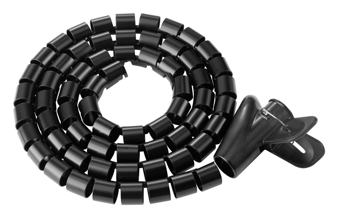 Brateck 15mm Diameter Coiled Tube Cable Sleeve - Polyethylene PE, 1000x15mm Black Flexible Cable Organizer