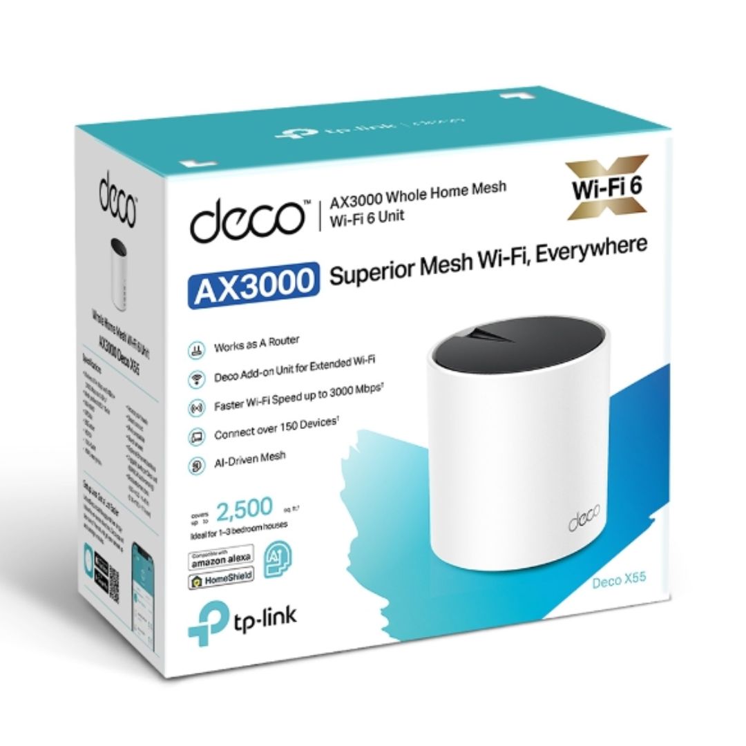TP-Link Deco X55 AX3000 Dual-Band WiFi 6 Whole Home Mesh Router with Smart Antennas, MU-MIMO & HomeShield Security