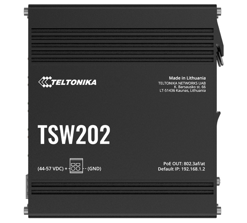 Teltonika TSW202 Managed PoE+ Ethernet Switch with 8 Gigabit Ports & 2 SFP Slots, Supports PROFINET, Total 240W PoE Budget, DIN Rail Mountable
