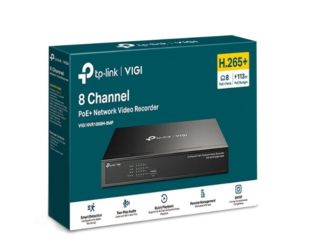 TP-Link VIGI NVR1008H-8MP 8-Channel PoE+ Network Video Recorder with 113W PoE Budget, H.265+ Compression, 4K HDMI Output & 16MP Decoding Capacity