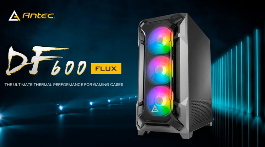 Antec DF600 FLUX ATX Mid-Tower Gaming Case with 5x 120mm Fans, ARGB LED Controller, Tempered Glass Side, USB 3.0, High Airflow Thermal Design