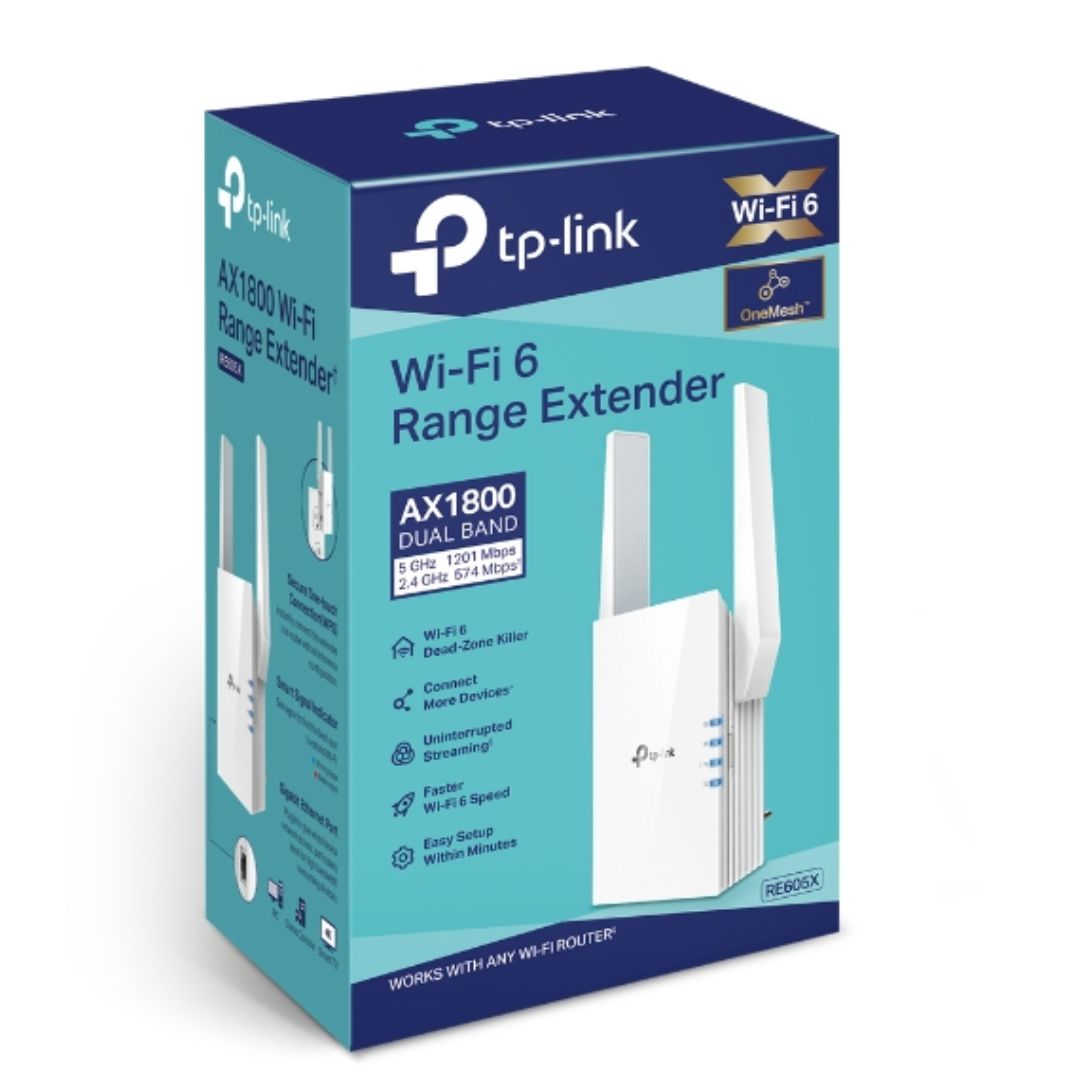TP-Link RE605X AX1800 Wi-Fi 6 Range Extender Dual Band 574Mbps 2.4GHz + 1201Mbps 5GHz with Gigabit Ethernet & MU-MIMO