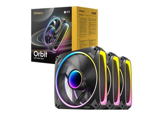 Antec Orbit 120 ARGB 3-Pack - High Airflow 66.72 CFM, PWM Control, 28mm Thickness, FDB 9-Blade ARGB Case Fans with Mirror Inward Lighting