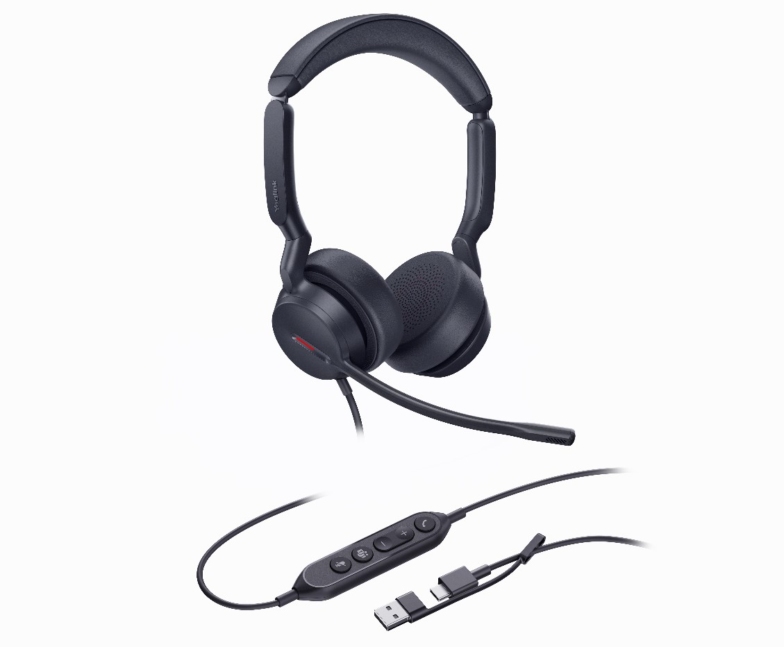Yealink UH44 Dual Teams USB-C/A Wired Headset with Dual Noise-Canceling Mics, 35mm Speakers, Busylight & Leather Ear Cushions - Microsoft Teams Certified