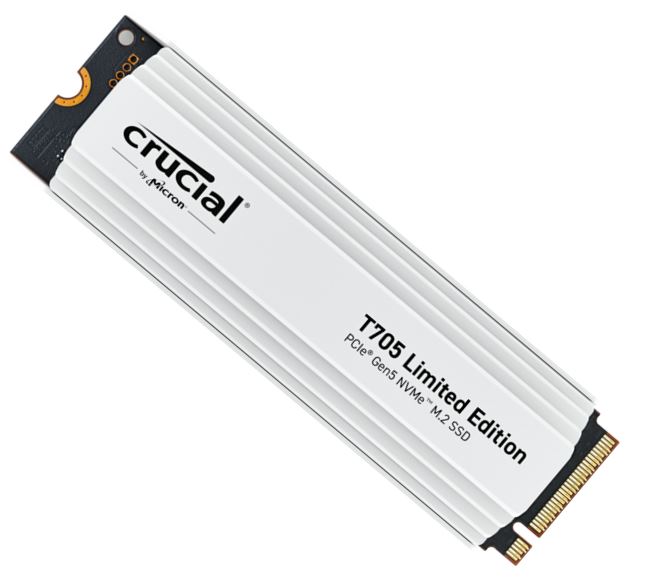 Crucial T705 2TB PCIe Gen5 NVMe SSD with Limited Edition White Aluminum/Copper Heatsink - 14500/12700 MB/s R/W, 1200 TBW Endurance, DirectStorage, M.2 2280