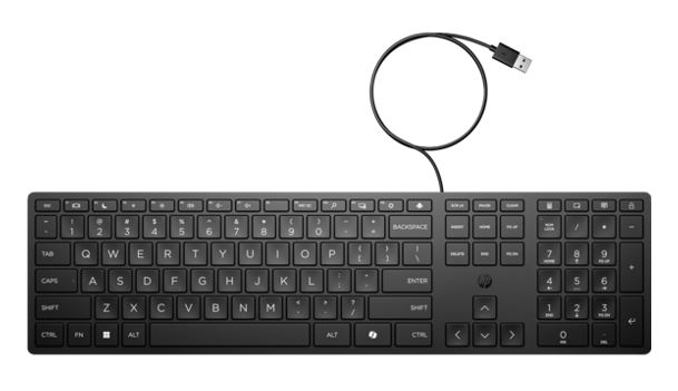 HP Wired Desktop 320K Full-Size USB Keyboard with Numeric Keypad, Low-Profile Plunger Keys, Adjustable Tilt, and Easy Cleaning - Windows Compatible