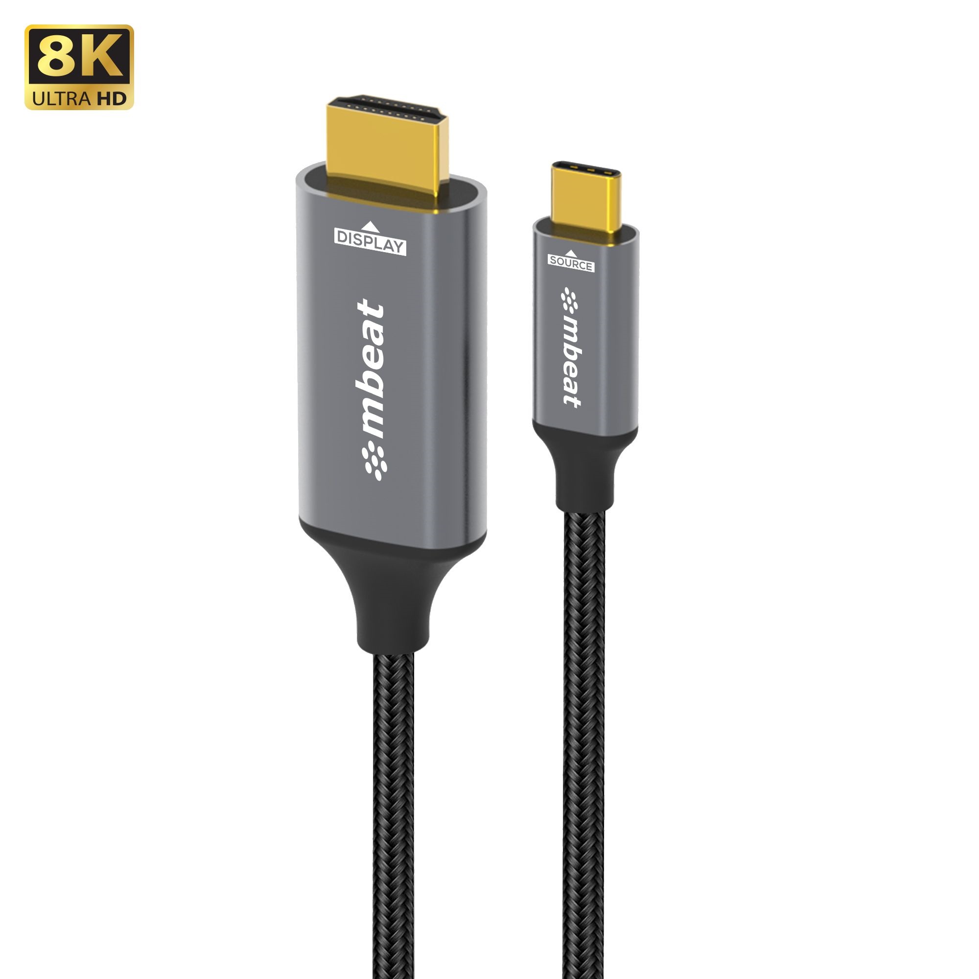 mbeat ToughLink 8K 1.8m USB-C to HDMI Cable - 8K@60Hz, HDMI 2.1, USB-C 3.2 Gen 2, Aluminium, Nylon Braided