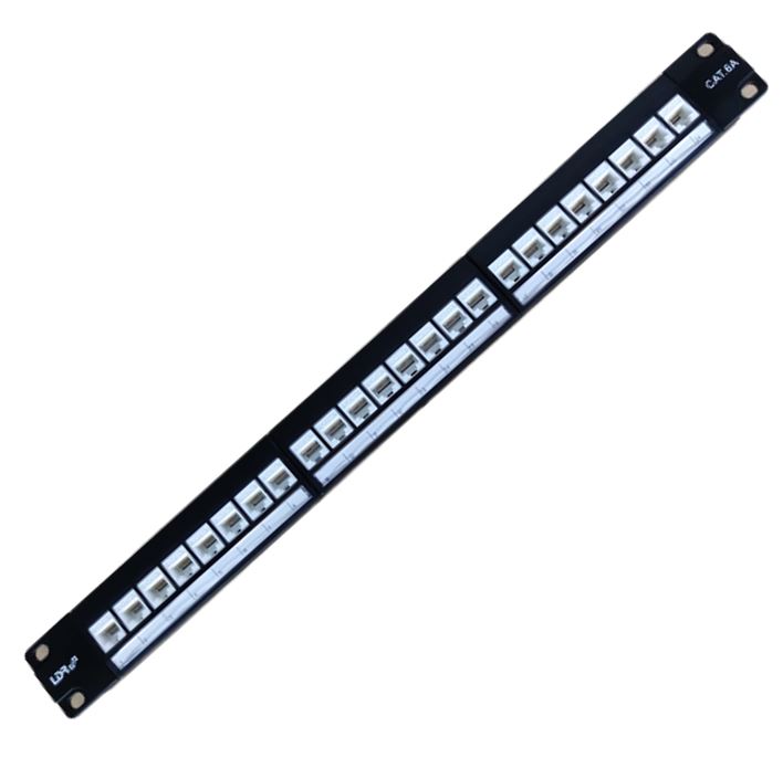 LDR 24 Port Cat6A UTP Patch Panel Rack Mount - High Performance 1U Black Metal with 24 RJ45 Ports for Ethernet Networking