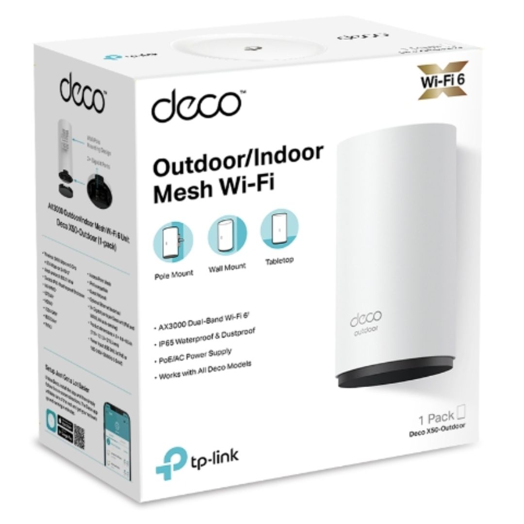 TP-Link Deco X50-Outdoor AX3000 Dual-Band WiFi 6 Mesh Unit with IP65 Weatherproofing, PoE, and Gigabit Ethernet - Outdoor/Indoor Whole Home Coverage