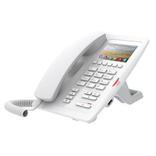 Fanvil H5 Hotel & Office Enterprise IP Phone - 3.5" Color Screen, 6 Programmable Keys, Dual 10/100 NIC, PoE, USB Charging - White