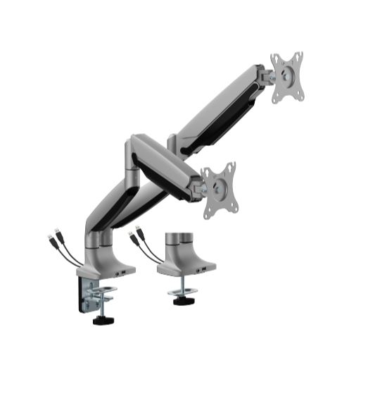Brateck LDT82-C024UCE Dual Screen Heavy-Duty Mechanical Spring Monitor Arm with USB Ports for 17"-35" Monitors, Matte Silver
