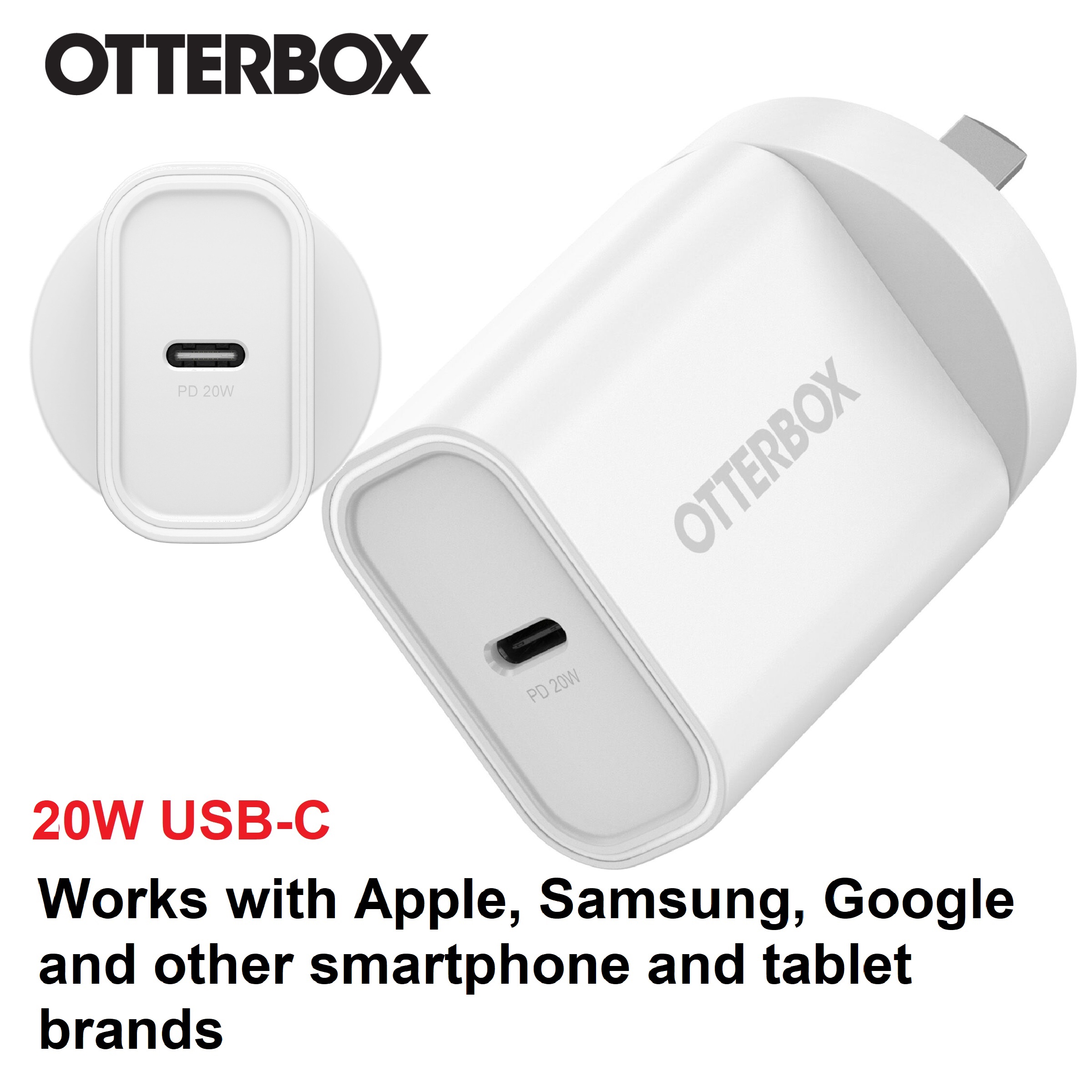OtterBox 20W USB-C PD Fast Wall Charger - Compact, Durable, Drop Tested, Compatible with Apple & Samsung, 7 Years Warranty, White (78-81352)
