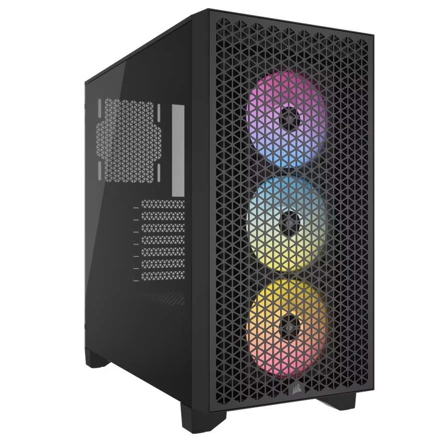 Corsair 3000D RGB AIRFLOW Mid-Tower PC Case - Black, High Airflow ATX Chassis with 3x AR120 RGB Fans, Tempered Glass, USB 3.2 Gen 1, Supports 360mm GPU & 170mm CPU Cooler