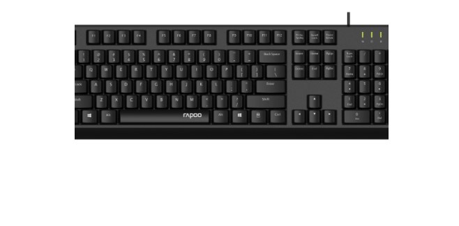Rapoo NK1900 Wired Keyboard - Spill-Resistant Membrane Keyboard with Laser-Carved Keycaps and Multimedia Hotkeys