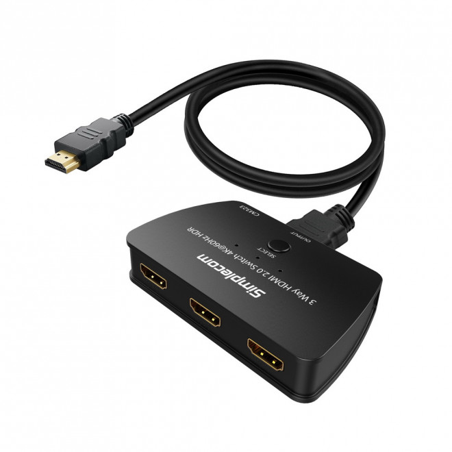 Simplecom CM323 3-Way HDMI 2.0 Switch 3 In 1 Out 4K UHD 60Hz HDR HDCP 2.2 Compatible with PS4 Pro, Xbox One S, Streaming Devices