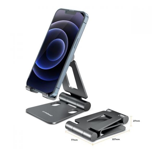 mbeat MB-STD-S2PGRY Stage S2 Plus Hands-Free Mobile Stand - Compact Aluminium Foldable Holder for Smartphones & Mini Tablets Up to 10" - Grey