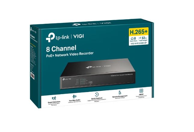 TP-Link VIGI NVR1008H-8P 8 Channel PoE+ Network Video Recorder with 53W PoE Budget, 4K HDMI Output & 16MP Decoding Capacity - HDD Not Included