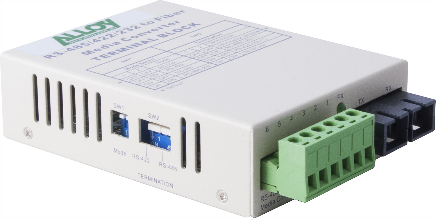 Alloy SCR460SC-4 RS-232/422/485 Serial to Singlemode Fibre Converter - Up to 20Km Range, Terminal Block & SC Fibre Port