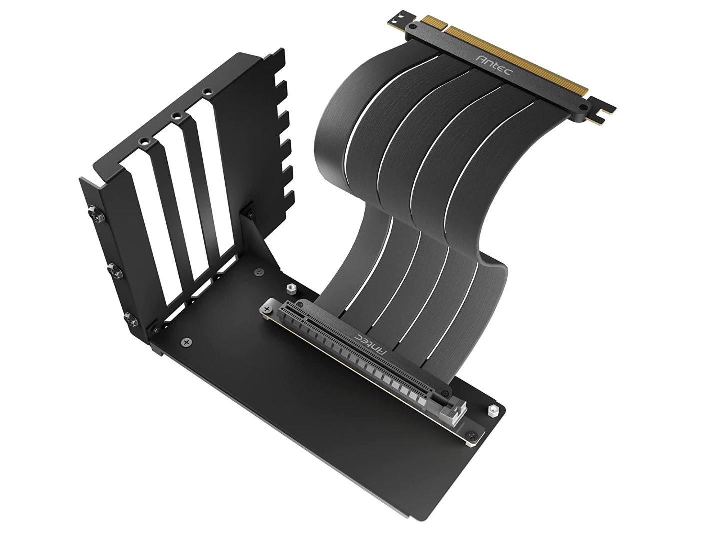 Antec 200mm PCI-E 4.0 Riser Cable & Vertical PCI Bracket Kit - Ultra Flexible Gold-Plated, Compatible with RTX 40 & AMD 6000/7000 Series