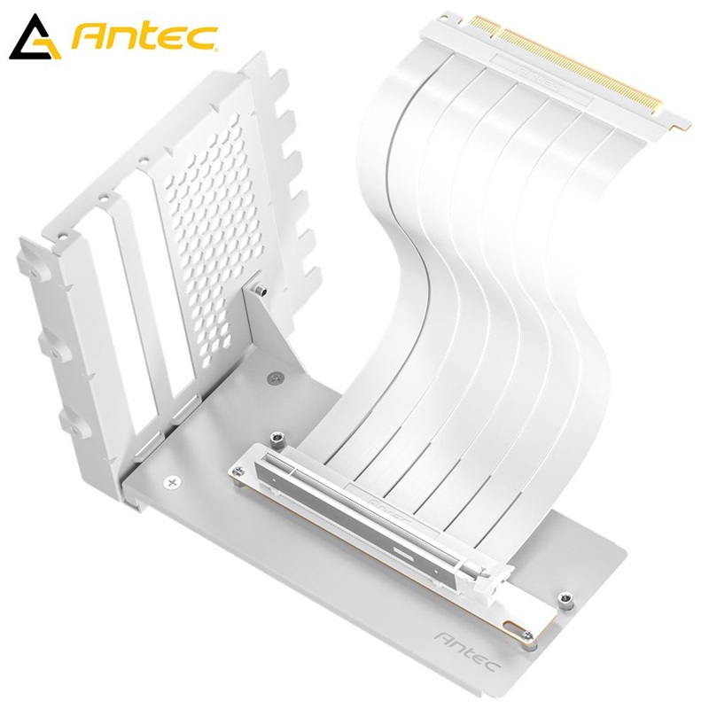 Antec AT-RCVB-W200-PCIE5 White PCIe 5.0 200mm Riser Cable & Vertical Bracket Kit - 64GB/s, 32GT/s, 1 Year Warranty