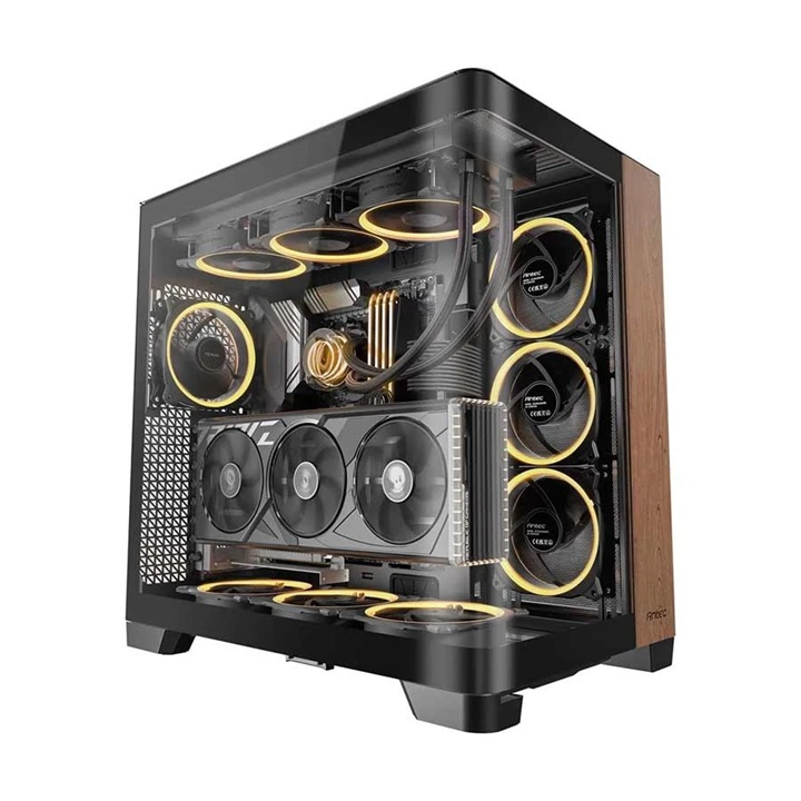 Antec C8 Curve Wood Full Tower E-ATX PC Case — Curved 4mm Tempered Glass, Walnut Accents, Up to 3x 360mm Radiators, USB-C