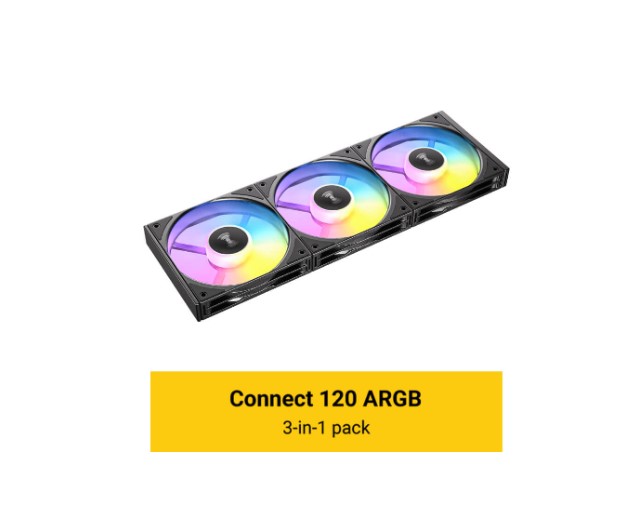Antec Connect C120 ARGB 3-Pack 120mm PWM Case Fans with 3-Pin ARGB Lighting & Vibration-Absorbing Pads