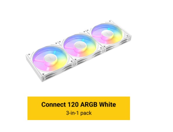 Antec Connect C120 ARGB White 3-Pack 120mm PWM Case Fans with 3-Pin ARGB Lighting & Vibration Absorbing Pads
