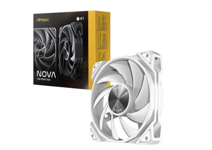 Antec Nova White 120mm PWM Fan with 3-Phase Speed Controller – Low Noise, High Heat Dissipation, 3200 RPM, Fluid Dynamic Bearing