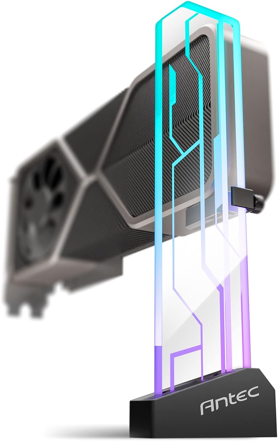 Antec RGB GPU Support Bracket with Addressable 5V 3-Pin ARGB Connector, Height-Adjustable Tempered Glass Graphics Card Holder - Black