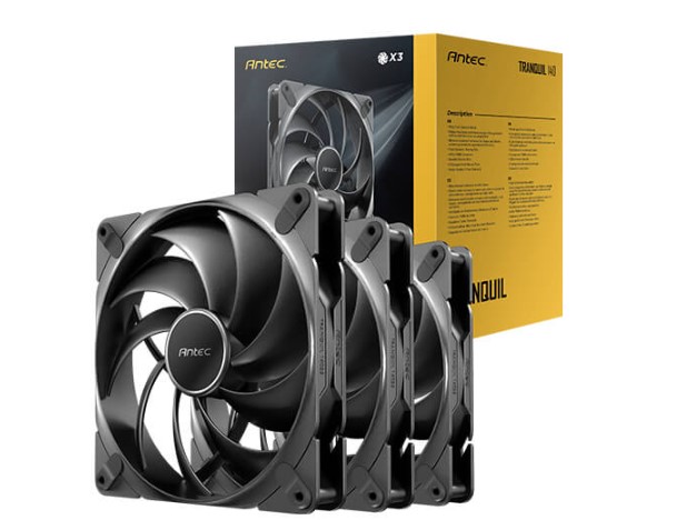 Antec Tranquil 140mm PWM Case Fan 3-Pack – Fluid Dynamic Bearing, 2000 RPM, Low Noise, 59.23 CFM, 4-Pin Connector