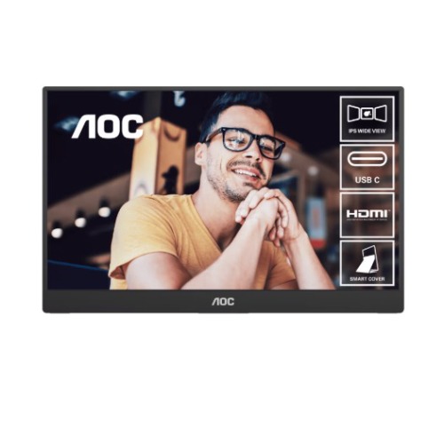 AOC 16T20 15.6" Portable FHD IPS Monitor with USB-C, Mini HDMI, Foldable Smart Cover & VESA Mount