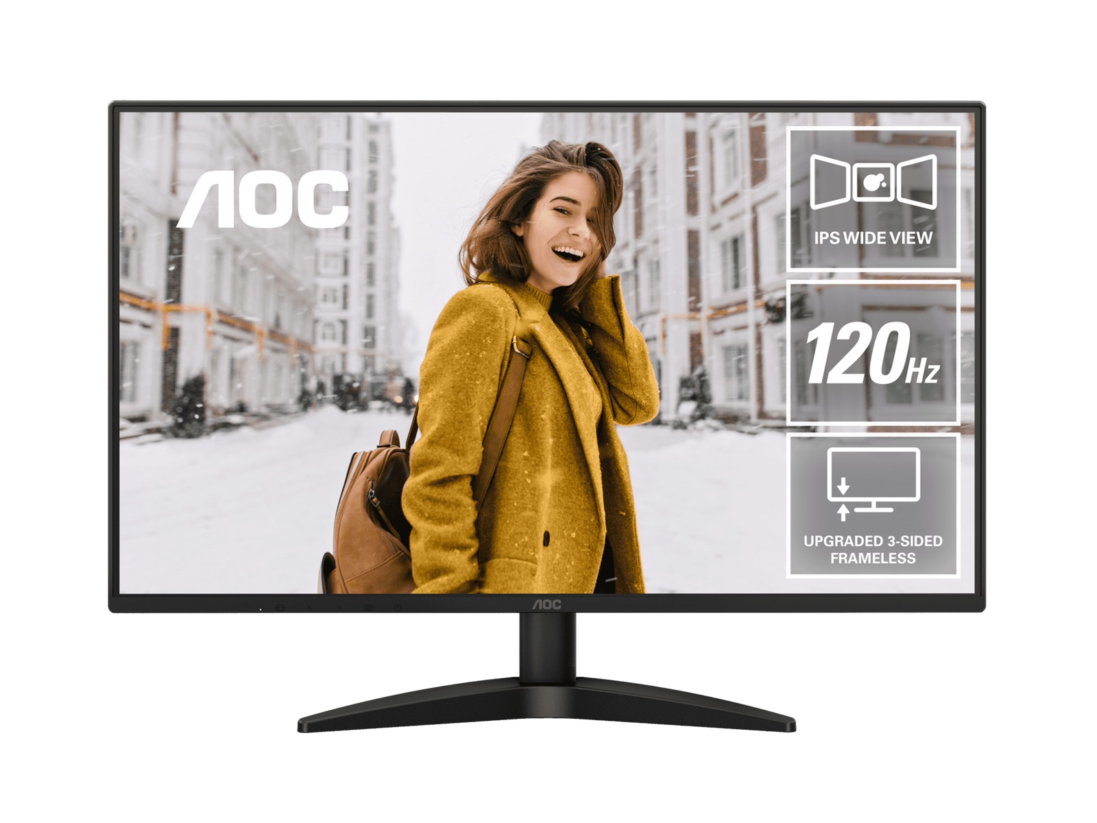 AOC 27" 120Hz Full HD IPS Monitor 27B36H3 – 1ms MPRT, Adaptive-Sync, 300 cd/m² Brightness, VGA & HDMI 1.4 Ports, Frameless Design for Office & Home Use
