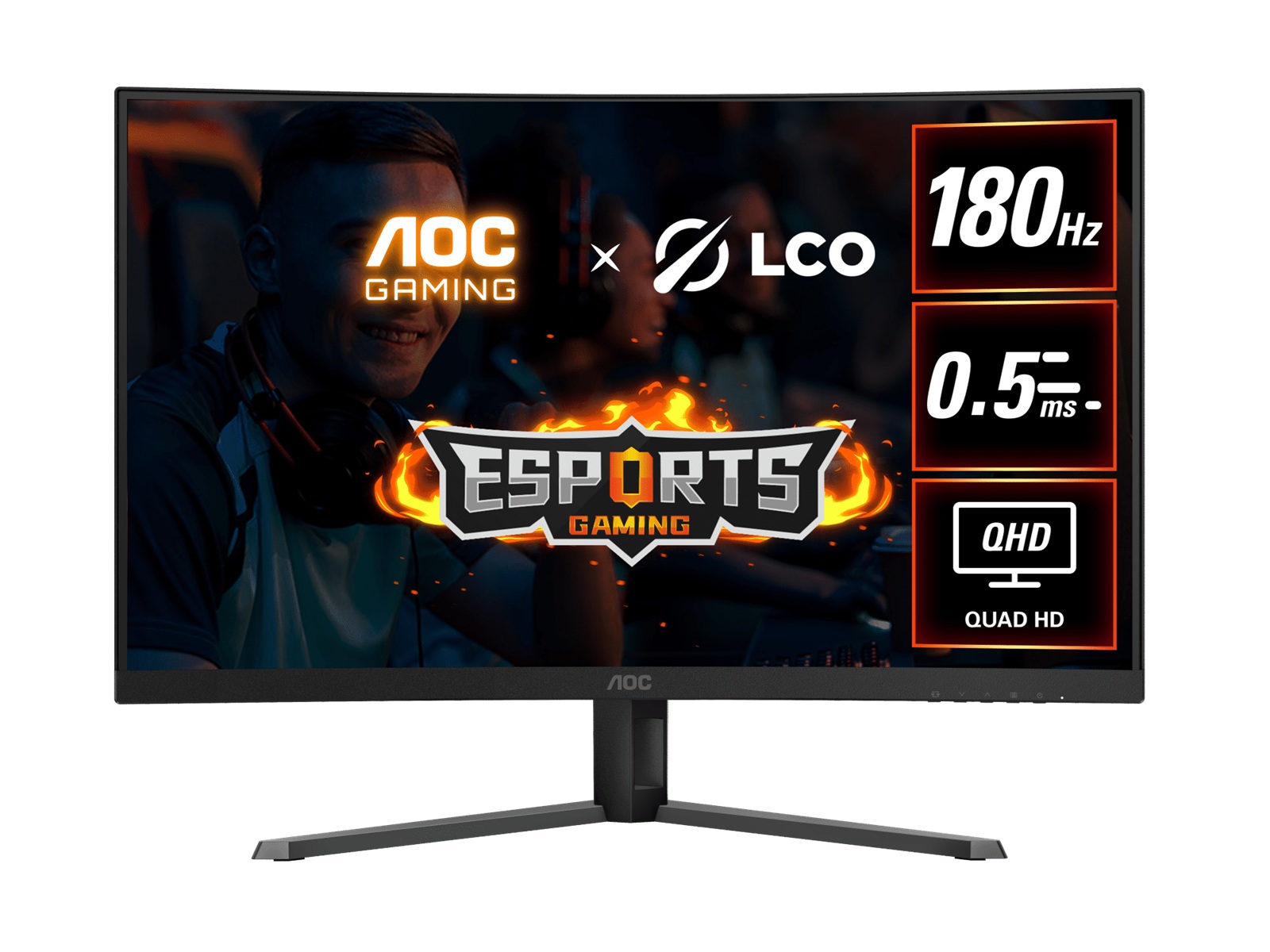 AOC CQ32G4E 32-Inch Curved QHD Gaming Monitor 2560x1440, 180Hz, 0.5ms, HDR10, VA Panel, Adaptive Sync, 1500R, HDMI 2.0 & DP 1.4, VESA 100x100