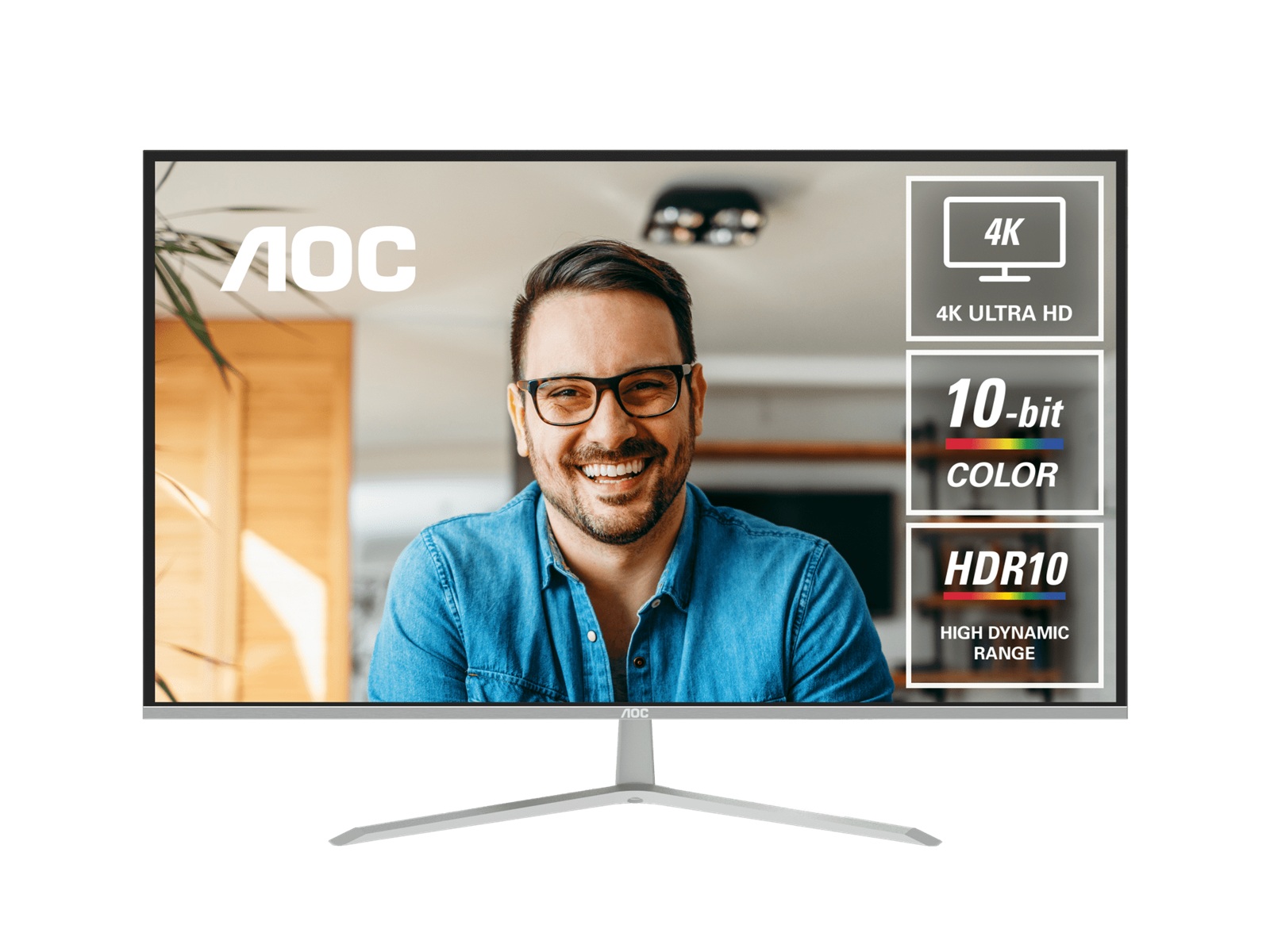 AOC U32V11N 31.5" 4K UHD VA Monitor - 3840x2160 @60Hz, HDR10, 10-bit Color, 124% sRGB, 4ms GtG, DP 1.4 & HDMI 2.0, Tilt Adjustable