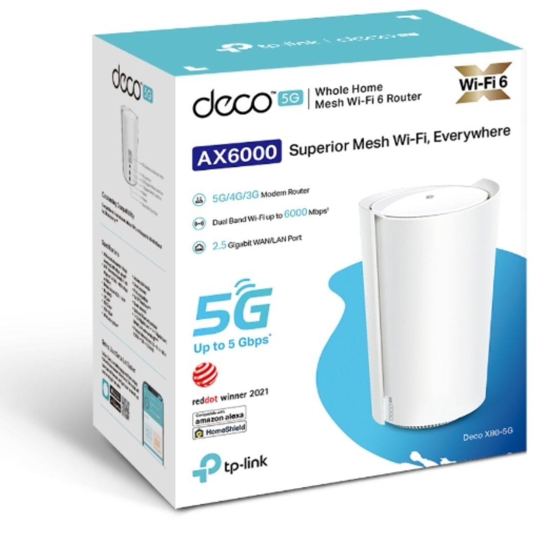 TP-Link Deco X80-5G 5G AX6000 Whole Home Wi-Fi 6 Gateway with Built-in 5G Modem, Dual-Band 4804Mbps + 1148Mbps, 2.5Gbps Wired & VoLTE Support