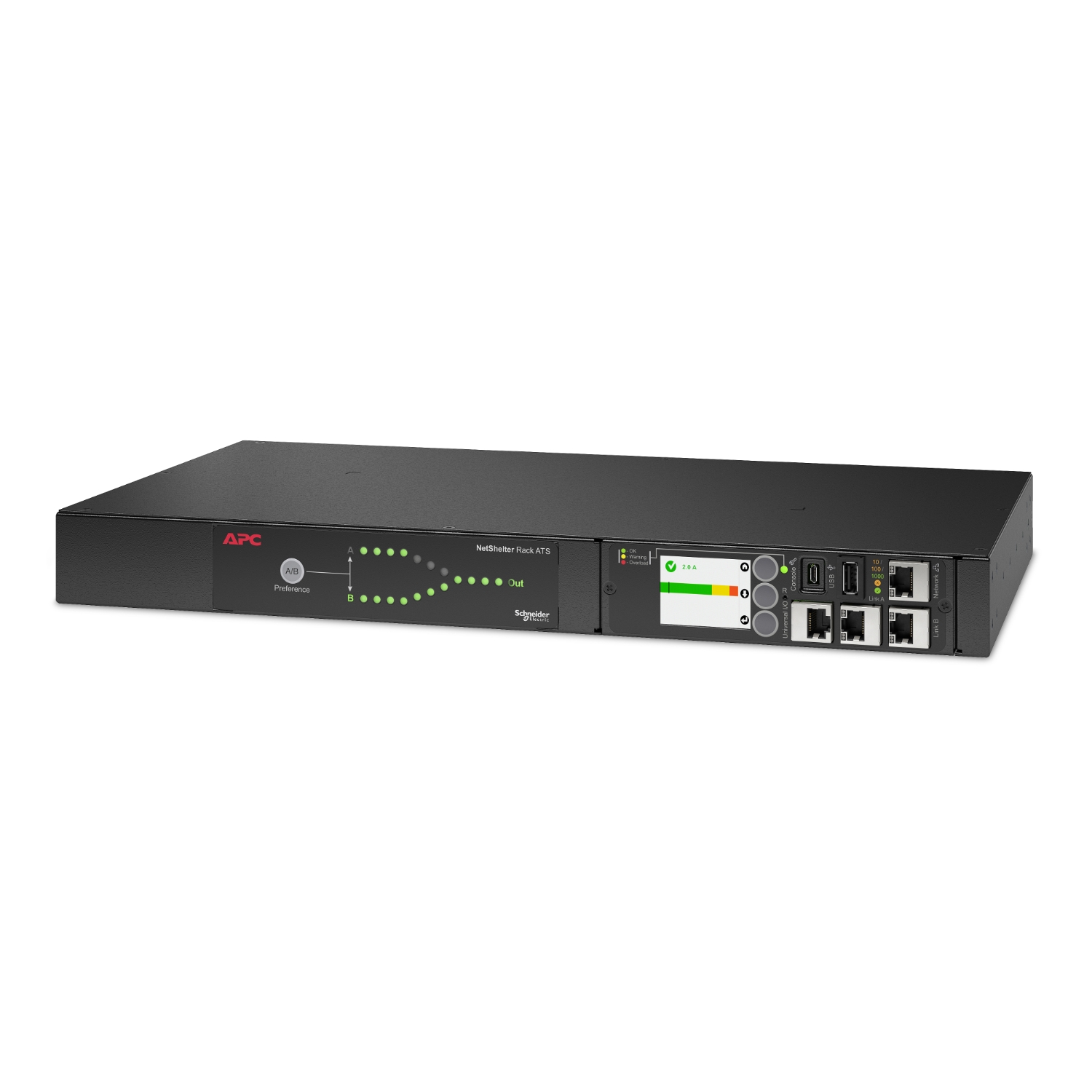 APC NetShelter Rack Automatic Transfer Switch 1U, 16A, 230V, 2x IEC C20 In, 8x IEC C13 & 1x IEC C19 Out