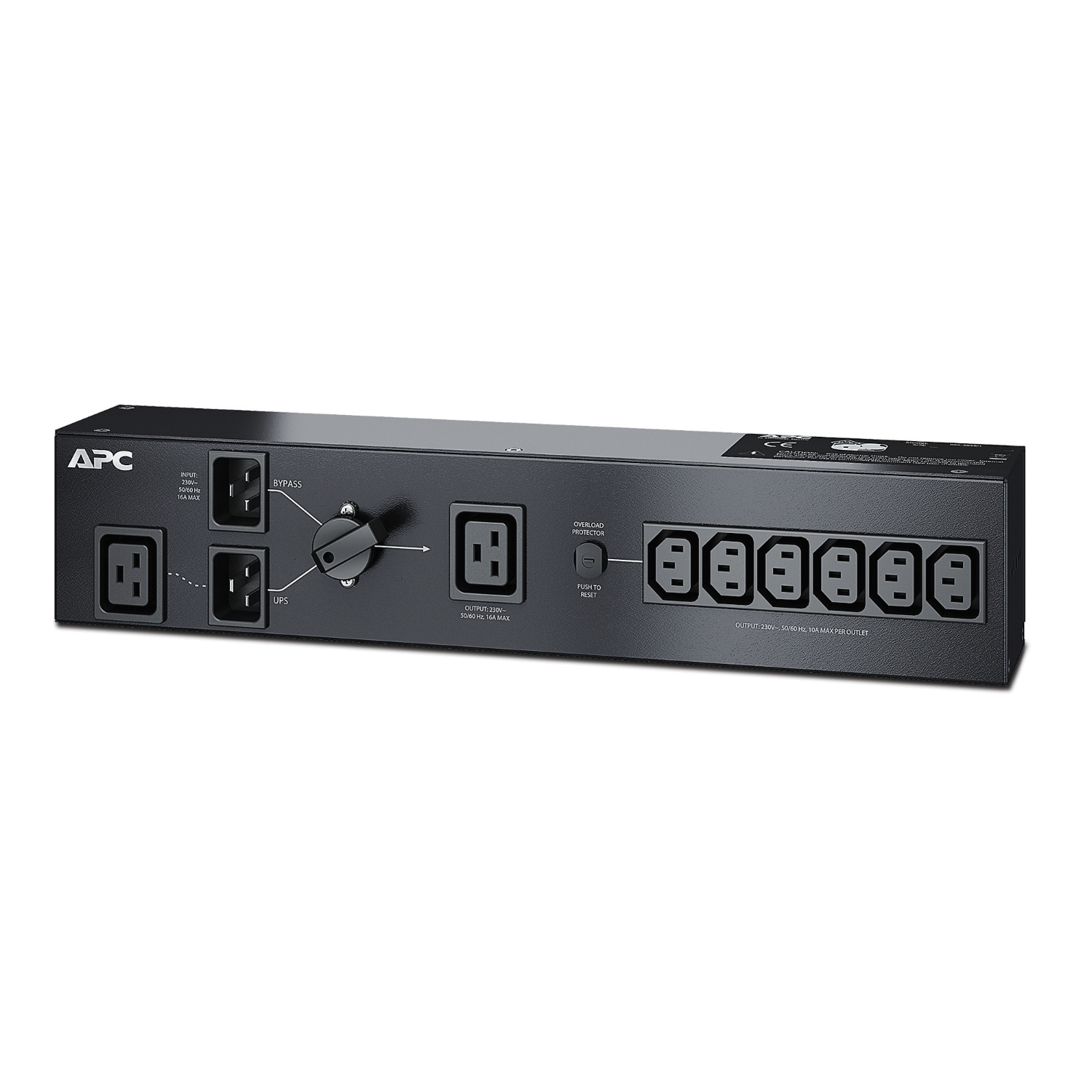 APC Service Bypass PDU 2U Rack Mount, 3000VA Load Capacity, 230V 16A Input with 1x IEC C19 & 6x IEC C13 Outlets for Smart-UPS & Symmetra UPS