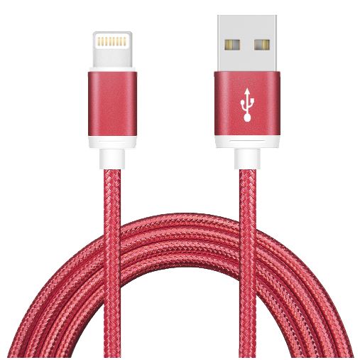 Astrotek 1m USB-A to Lightning Data Sync and Charging Cable for iPhone and iPad – Red Braided Nylon Sleeve