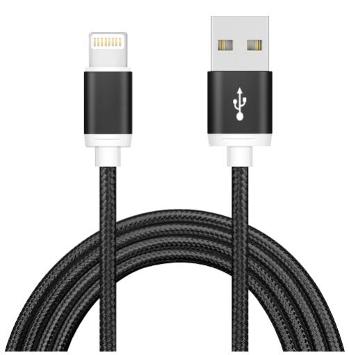 Astrotek 1m USB Lightning Data Sync Charger Cable for iPhone 5 to X, iPad Air Mini, iPod – Black Durable Nylon Sleeve