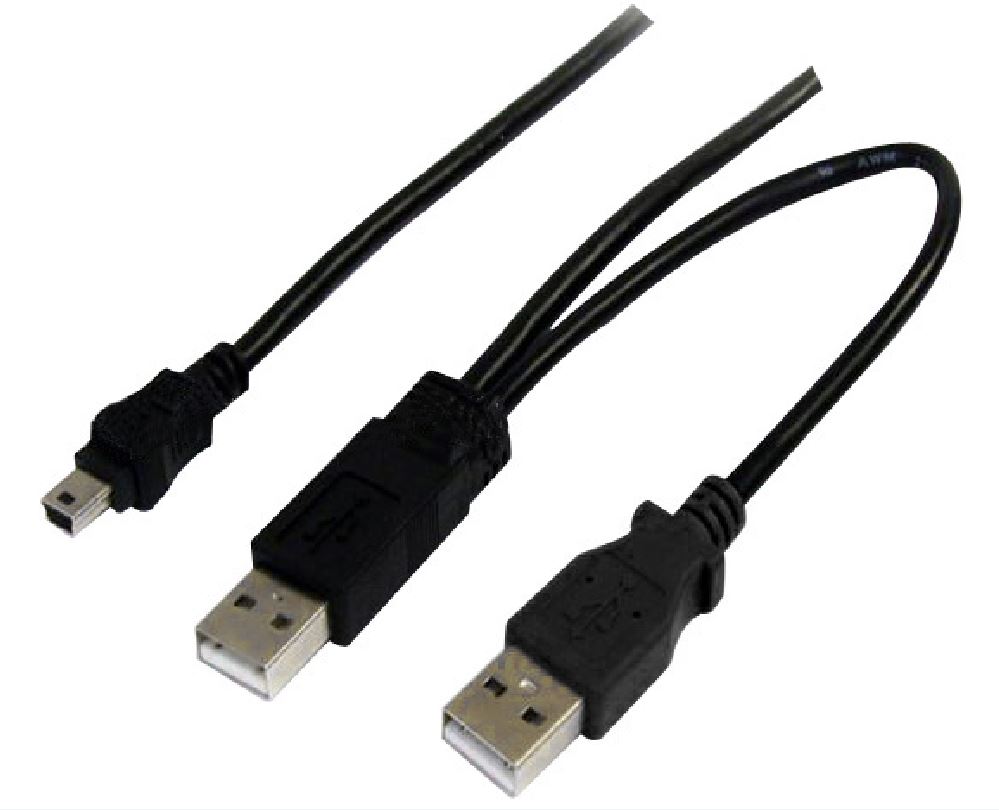 Astrotek USB 2.0 Y Splitter Cable Type A Male to Mini B 5-Pin 1m + USB Type A Male 2m Black Power Adapter Hub for External Hard Drives
