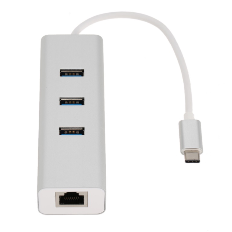 Astrotek USB-C to LAN + 3-Port USB 3.0 Hub Gigabit Ethernet Adapter, 15cm Cable for iPad Pro, MacBook Air, Samsung Galaxy, MS Surface