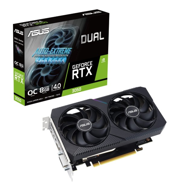 ASUS Dual GeForce RTX 3050 V2 8GB GDDR6 Graphics Card with 1777 MHz Boost Clock, 14 Gbps RAM, Dual Axial-tech Fans, 2-Slot Design