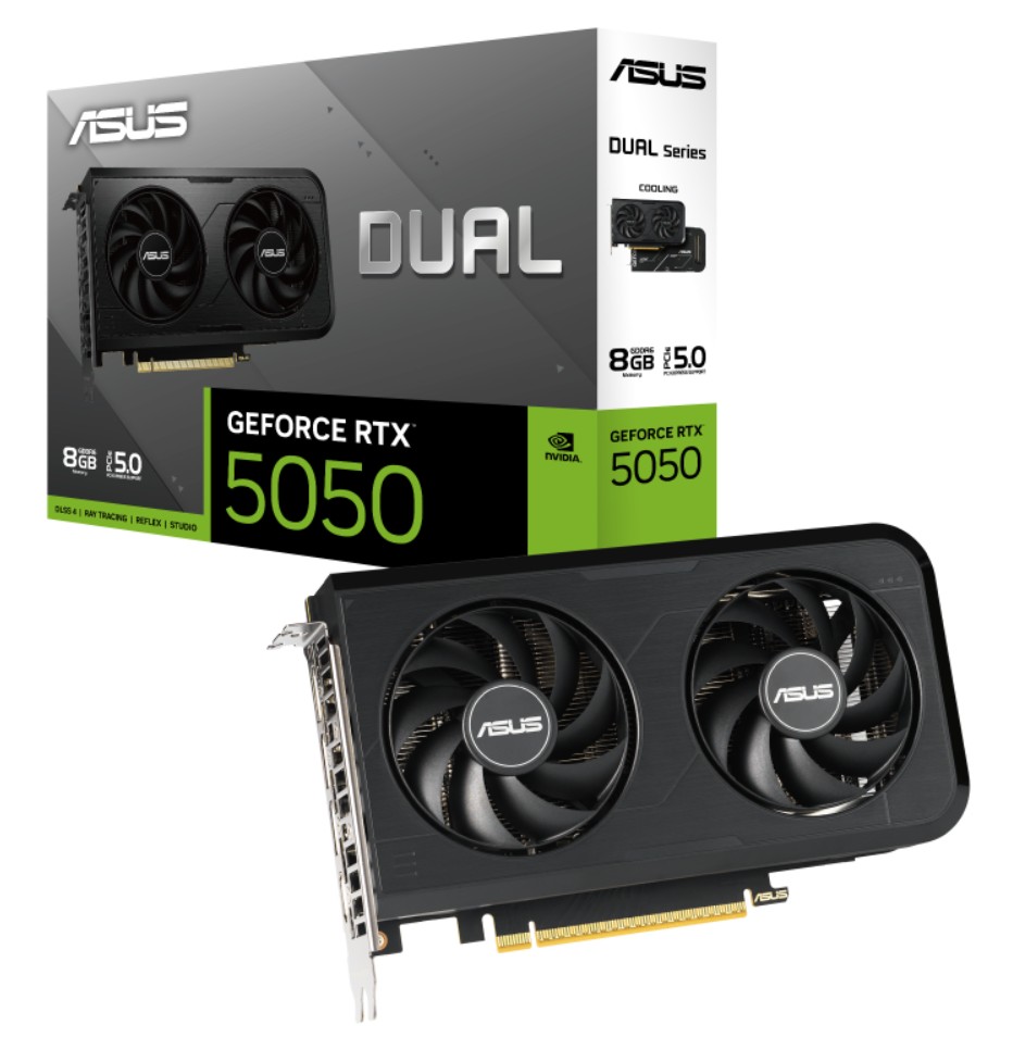 ASUS Dual GeForce RTX 5050 8GB GDDR6 OC Edition - 2647MHz Boost, 20Gbps RAM, Dual Axial-Tech Fans, HDMI 2.1b & DisplayPort 2.1b, Compact 2-Slot GPU