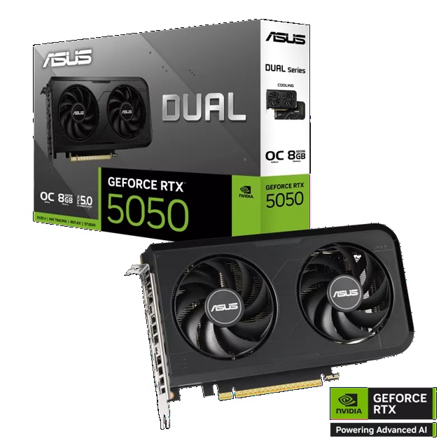 ASUS Dual GeForce RTX 5050 8GB GDDR6 OC Edition Graphics Card with 2677MHz Boost Clock, Dual Axial-tech Fans & 20Gbps Memory Speed